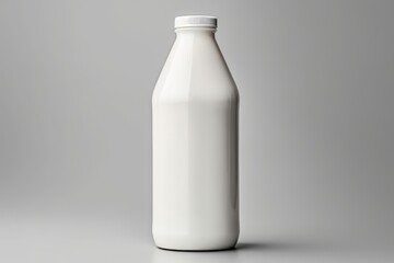 Single White Milk Bottle Mockup on Gray Background.