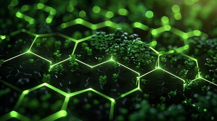 a bunch of green hexagonals that are glowing
