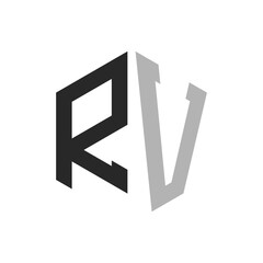 Modern Unique Hexagon Letter RV Logo Design Template. Elegant initial RV Letter Logo Concept