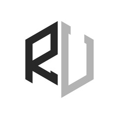 Modern Unique Hexagon Letter RU Logo Design Template. Elegant initial RU Letter Logo Concept