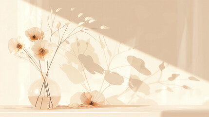 minimalist illustration scene of cream colored flowers