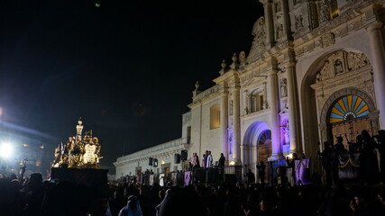 Procession of Jesus Sepultado and Virgin Mary of Escuela de Cristo. Holy Week in Antigua Guatemala