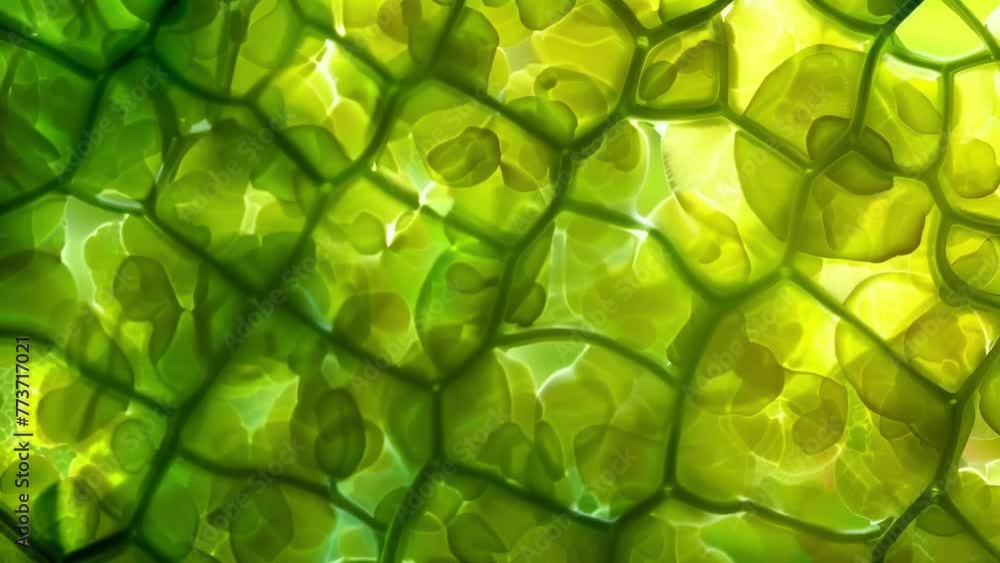 Poster the intricate network of chloroplasts within a single leaf cell responsible for photosynthesis. . ai