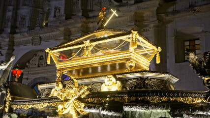 Procession of Jesus Sepultado and Virgin Mary of Escuela de Cristo. Holy Week in Antigua Guatemala