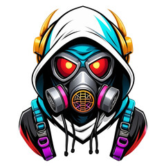 a person wearing a gas mask and headphones, e-sports logo vector, for tshirt and sticker