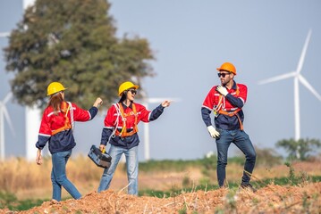 engineer team inspection check control wind power machine construction installation in wind energy...