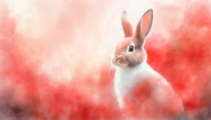 easter bunny - red watercolor card design background with copy space - generative ai