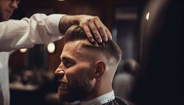 close up of client of master barber stylist