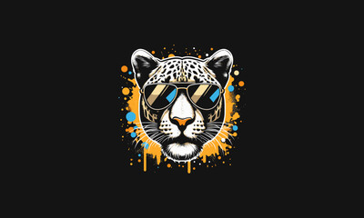 head panther wearing sun glass splash background vector artwork design
