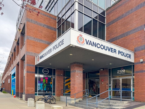 Vancouver, British Columbia, Canada. Mar 25, 2024. The Vancouver Police Department main entrance building.