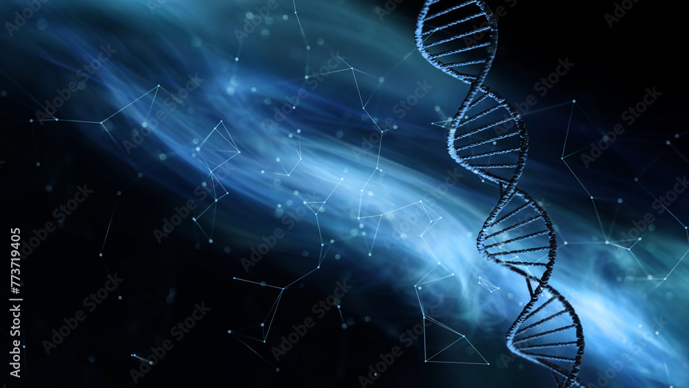 Canvas Prints dna 3d chain on artistic cyber space illustration background. abstract universe.