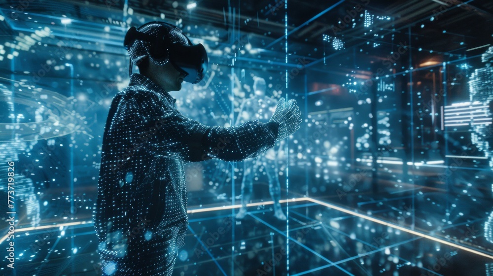 Aufkleber vr virtual reality, ar augmented reality, virtual reality fusion, immersive visual experience with r