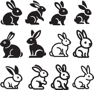 Collection of rabbit vector illustration on white background. Easter bunny vector set icon.