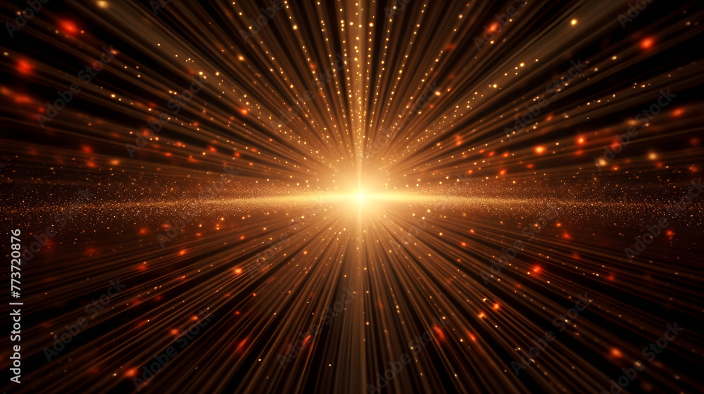 Fototapete Digital gold and red perspective light geometric abstract graphics poster web page PPT background
