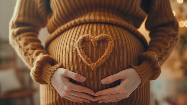 A soon-to-be mother holds her belly lovingly, surrounded by the golden tones of autumn.