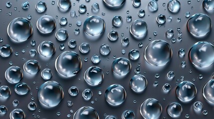Authentic azure water droplets and splashes in a 3D form, formed from condensation or precipitation, creating a glistening effect and reflecting light.