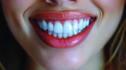 Close-Up of a Womans Smile With White Teeth - obrazy, fototapety, plakaty