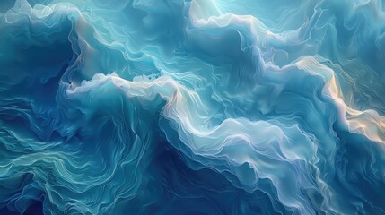 Generative AI Fluid Shapes Flowing in Gradients of Blues and Greens.