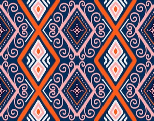 Seamless ikat pattern geometric Abstract folklore ornament Tribal ethnic illustration background