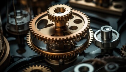 Close up view of a gear mechanism. close up view of a gears, Blue gears technology background, hi-tech digital technology and engineering on blue color background