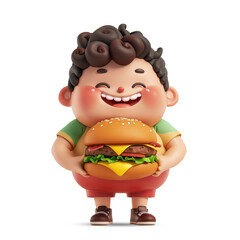 3D cute boy character with hamburger