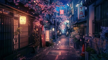 Fototapeta na wymiar Lo-Fi Aesthetic Tokyo Japan Alley