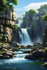 Naklejka premium scene highlighting the beauty of a waterfall cascading