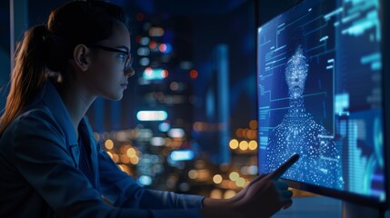 Artificial intelligence AI, A humanoid robot or chatbot interacting with a human user