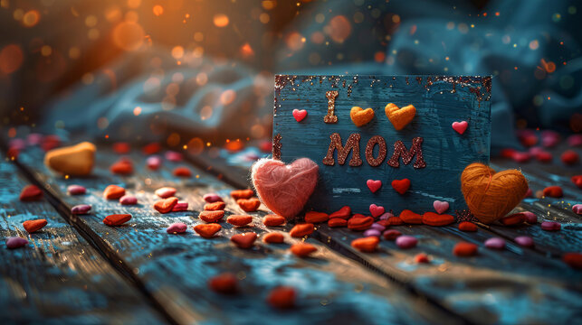 Mother's Day. Homemade greeting card with the inscription "I love mom"