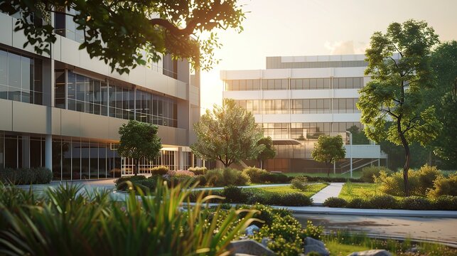 Modern hospital building at the morning. Image of building at the city. copy space for text.