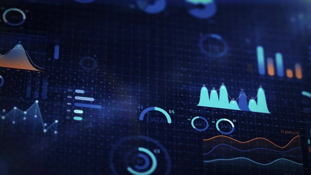 Dynamic stock market data visualization in blue hues.