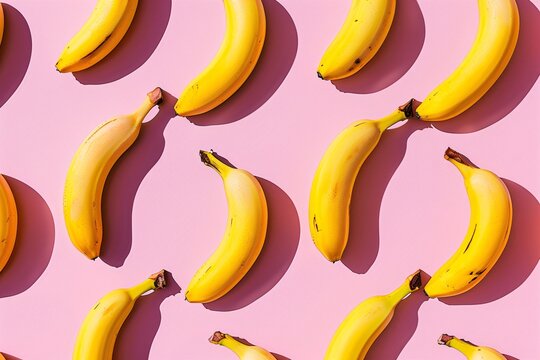 a group of bananas on a pink surface