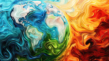 Earth in abstract swirl of green, blue and yellow color, Earth Day background