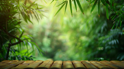 Showcasing the contrast between manmade and natural, this sharp image features a bamboo tabletop...