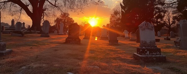 Obraz premium Sunrise rays piercing through trees