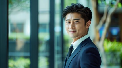 Portrait of Happy Businessman Smiling and Looking at the Camera in Modern Office, Auccessful Asian...