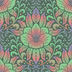 Seamless black Damask pattern on a white background. Floral abstract repeat background.