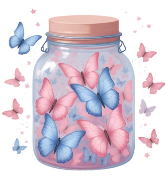 jar and Butterfly Clipart PNG ai-generated