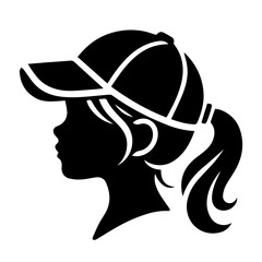 Simple Silhouette of little girl in baseball cap in profile