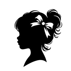 Silhouette of little girl in profile with hairstyle and bow in hair