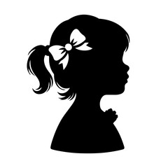Silhouette of little girl in profile with ponytail and bow in her hair