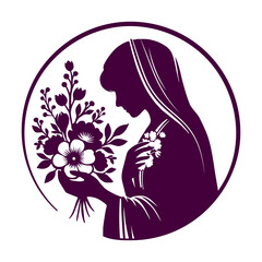 Silhouette of woman in cape with bouquet of flowers