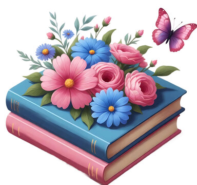 Fairy Flower and book Butterfly Clipart PNG ai-generated