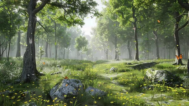  a highly detailed render of a mystical forest. nature background seamless looping overlay 4k virtual video animation background