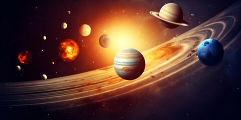 Planets of the solar system in space Planetary Science Astronomy Planetarium background
