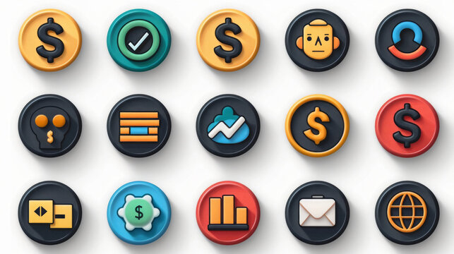 Set of stylish icons with fintech images