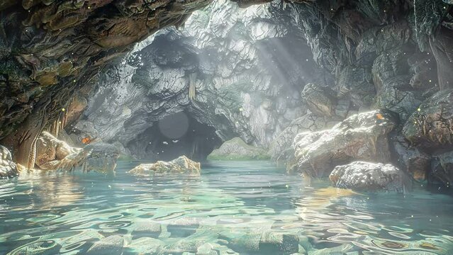 fantasy background with an underwater cave. seamless looping overlay 4k virtual video animation background