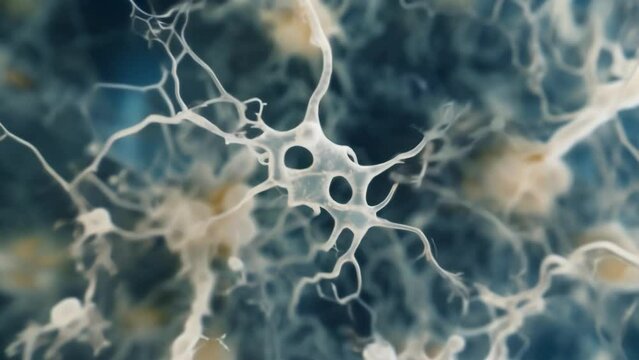 A topdown view of a colony of fungal hyphae resembling a web of white threads spreading and expanding across the surface of a culture . AI generation.