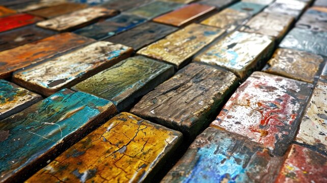 The picture of the colorful multiple tiles that has been use on the ground inside of the building that has been taken in the daytime of the bright day of the sun in the morning of the years. AIGX01.