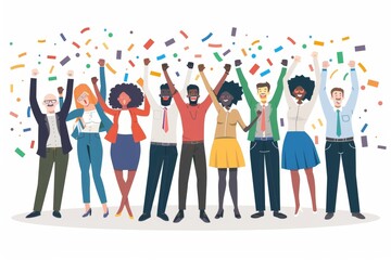 Happy diverse employees team celebrating success, business achievement, Generative AI